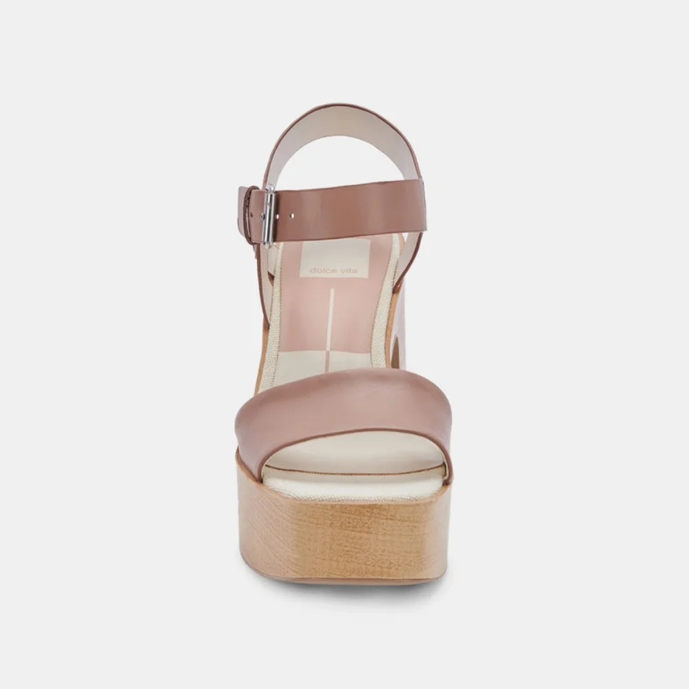 DOLCE VITA NWOT Wallis Chunky Heel Woodgrain Platform Heels in Beige